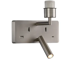Sieninis šviestuvas ROMEO, E27, matinės nikelio sp., su skaitymo šviestuvėliu ir USB, be gaubto, A3971081NMSP