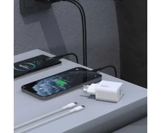 Dudao A27TCEU PD 30W GaN USB-A USB-C sieninis įkroviklis su USB-C laidu - Juodas
