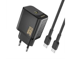 Dudao A27PCEU PD 30W GaN USB-C sieninis įkroviklis su USB-C laidu - Juodas