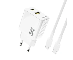 Dudao A27MaxCEU PD QC 35W USB-A USB-C sieninis įkroviklis su USB-C laidu – baltas