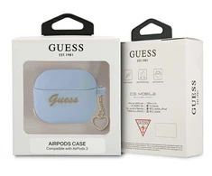 Silikoninis dėklas AirPods 3 mėlyna/mėlyna, Charm Heart Collection Guess