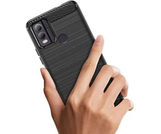 Hurtel Carbon silikoninis dėklas skirtas Nokia C22 – juodos spalvos