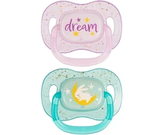 Simetrinis čiulptukas Canpol babies NightGlow, 0–6 mėn., 2 vnt., rožinis