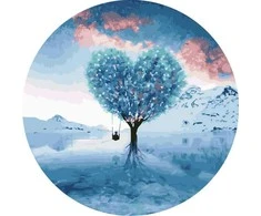 Širdies formos medis prie ežero — tapyba pagal skaičius, 40 × 40 cm