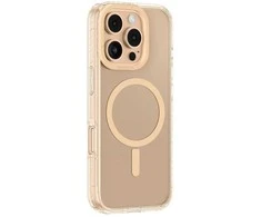 Skaidrus rožinio aukso iPhone 16 Pro dėklas su magnetiniu žiedu AmazingThing