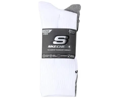 Skechers 3 porų unisex kojinės be kilpinio audinio, Crew modelis, S601102-107, baltos, 43-46