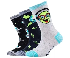 Skechers berniukams 3 poros laisvalaikio kojinės su kosmoso ir šypsenėlių raštais SK41060-5801 Įvairiaspalvės 23-26
