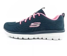 Skechers Graceful-Get moteriški sportiniai bateliai, patogūs, lengvi, kvėpuojantys, tamsiai mėlyni