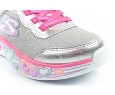Skechers S Lights LED vaikiški batai mergaitėms su lipdukais, pilki