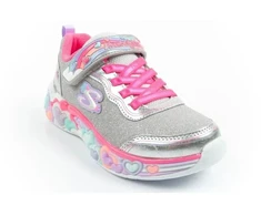 Skechers S Lights LED vaikiški batai mergaitėms su lipdukais, pilki