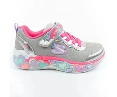 Skechers S Lights LED vaikiški batai mergaitėms su lipdukais, pilki