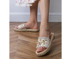 Šlepetės moterims sidabrinės pintos su kriauklelėmis espadrilės