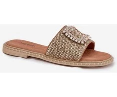Šlepetės smėlio spalvos su blizgiomis detalėmis kasdienai Ideal Shoes