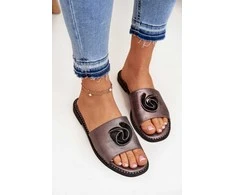 Šlepetės tamsiai sidabrinės spalvos su dekoru kasdienai Ideal Shoes