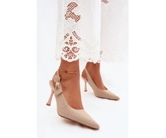 Smėlio spalvos aukštakulnės basutės su kaspinu Step in style