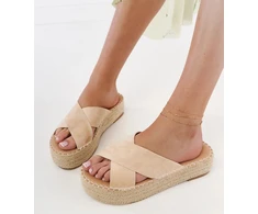 Smėlio spalvos espadrilės šlepetės su platforma Jerisa