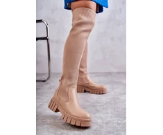 Smėlio spalvos ilgaauliai batai virš kelių Step in style