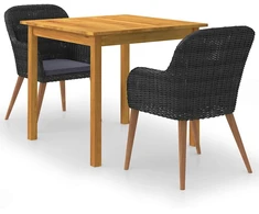 Lauko baldų komplektas Sodo valgomojo komplektas, 3 dalių, juodas