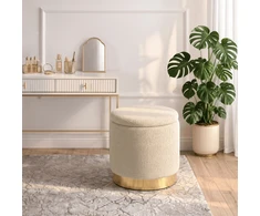 Sofa CARNOS SMĖLIO SPALVOS MINKŠTAS BUKLĖ PUFAS