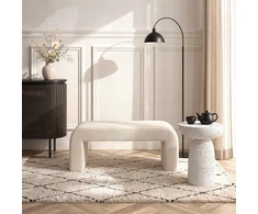Sofa DELINO KREMINĖS SPALVOS BUKLĖ MINKŠTAS PUFAS