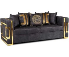 PALLAZO 3S Trivietė sofa, juoda/auksinė, aksominė, modernus žavesys