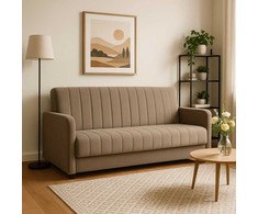 Mebel Elite Išskleidžiama sofa PORTO su patalynės dėže, 198 cm, smėlinė