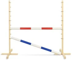 Šokinėjimo kliūtis hobby horse su raudona ir mėlyna kartimi