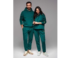 Sportinis kostiumas tamsiai žalios spalvos su gobtuvu ir suvarstomomis kelnėmis unisex