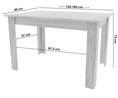 Leobert Stačiakampis išskleidžiamas stalas 120-160x80 cm virtuvei-valgomajam 4-6 asmenims, ąžuolo medienos