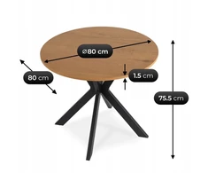 Mebel Elite Apvalus stalas MEBELELITE LAUREN, Ø 80 cm, aukso ąžuolo ir juodos spalvos