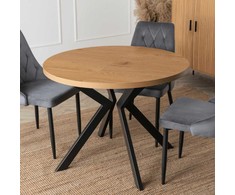 Mebel Elite Išskleidžiamas apvalus stalas, 100–250 cm, aukso ąžuolo ir juodos spalvos
