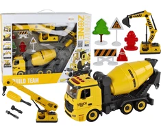 Žaislinis betono maišyklės sunkvežimis su priedais Lean Toys, geltonas, 11 d.