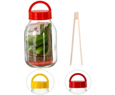 Stiklainis 3 L su plastikiniu dangteliu ir žnyplėmis