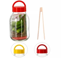 Stiklainis 3 L su plastikiniu dangteliu ir žnyplėmis