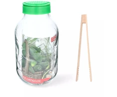 Stiklainis 5 L su plastikiniu dangteliu ir žnyplėmis
