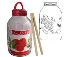 Stiklainis 5 L su plastikiniu dangteliu ir žnyplėmis