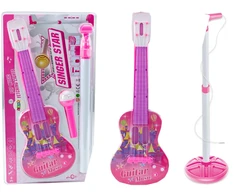 Zestaw Elektrinė gitara su mikrofonu ir stovu vaikams, rožinė