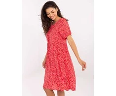 Suknelė raudona vasarinė su taškeliais trumpomis rankovėmis