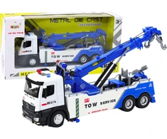 Lean Toys Baltas ir Mėlynas Sunkvežimis su Kranu ir Dviem Metaliniais Kabliais