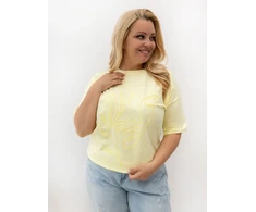 Šviesiai geltoni moteriški plus size marškinėliai