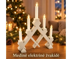 ŠVIESIAI PILKA medinė elektrinė žvakidė, 5 žvakių, 40 × 30 cm