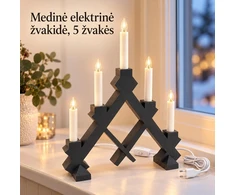 TAMSIAI PILKA medinė elektrinė žvakidė, 5 žvakių, 40 × 30 cm