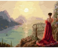 Tapyba pagal skaičius 40 × 50 cm — moteris raudonoje suknelėje