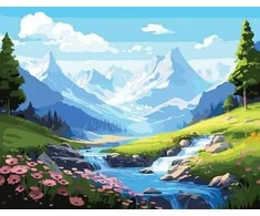 Tapyba pagal skaičius Alpių slėnis su kriokliu, 40 × 50 cm