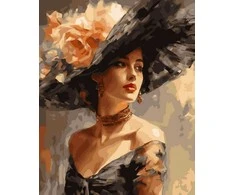 Tapyba pagal skaičius — Elegantiška moteris su vintažine skrybėle, 40 × 50 cm