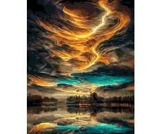 Tapyba pagal skaičius Fantazijos dangus virš ežero 40 × 50 cm