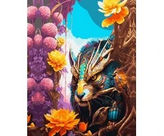 Tapyba pagal skaičius Fantazijos miško padaras tarp gėlių 40 × 50 cm
