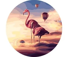 Tapyba pagal skaičius Flamingos saulėlydyje su oro balionais 40x40 cm