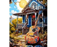 Tapyba pagal skaičius Gitara prie kaimo namų 40 × 50 cm