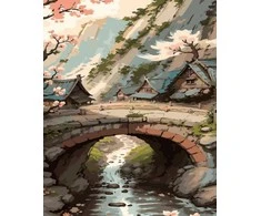 Tapyba pagal skaičius „Japoniško tilto kaimo scena“, 40 × 50 cm